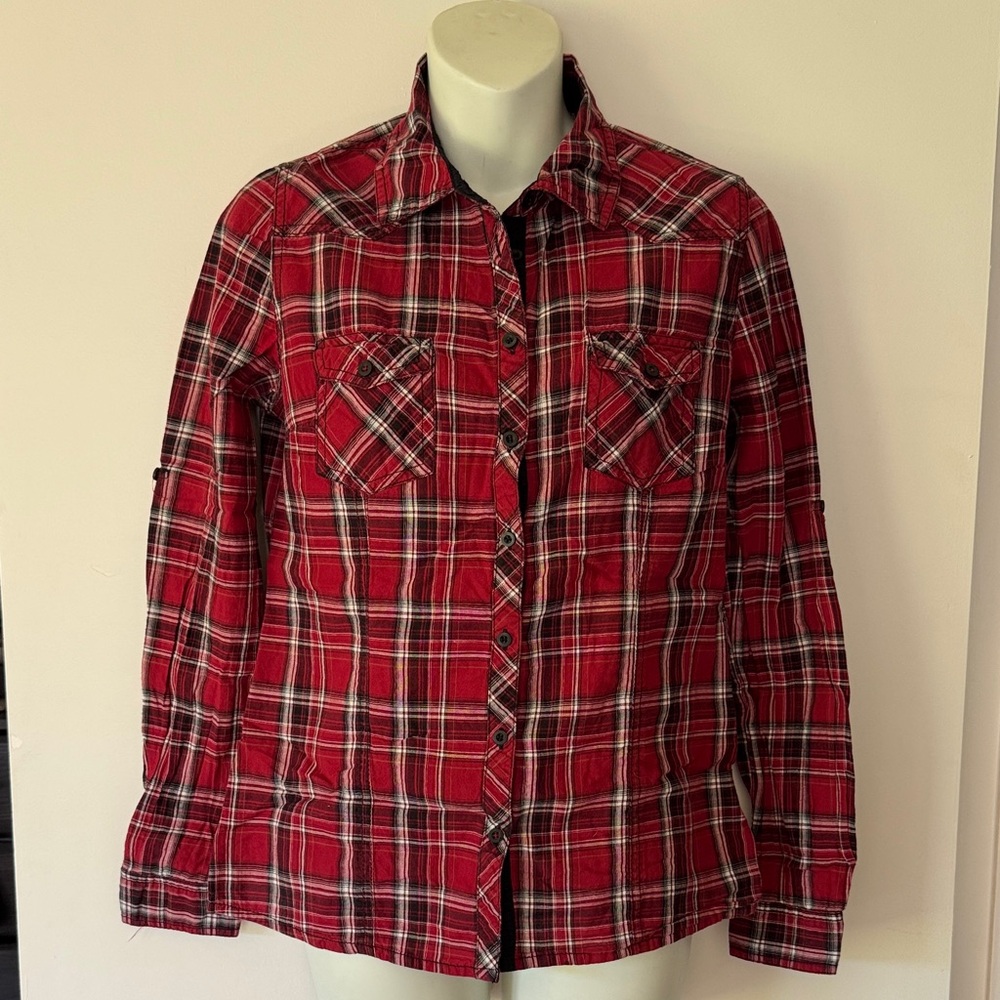 Red Plaid Women's Long Sleeve Shirt